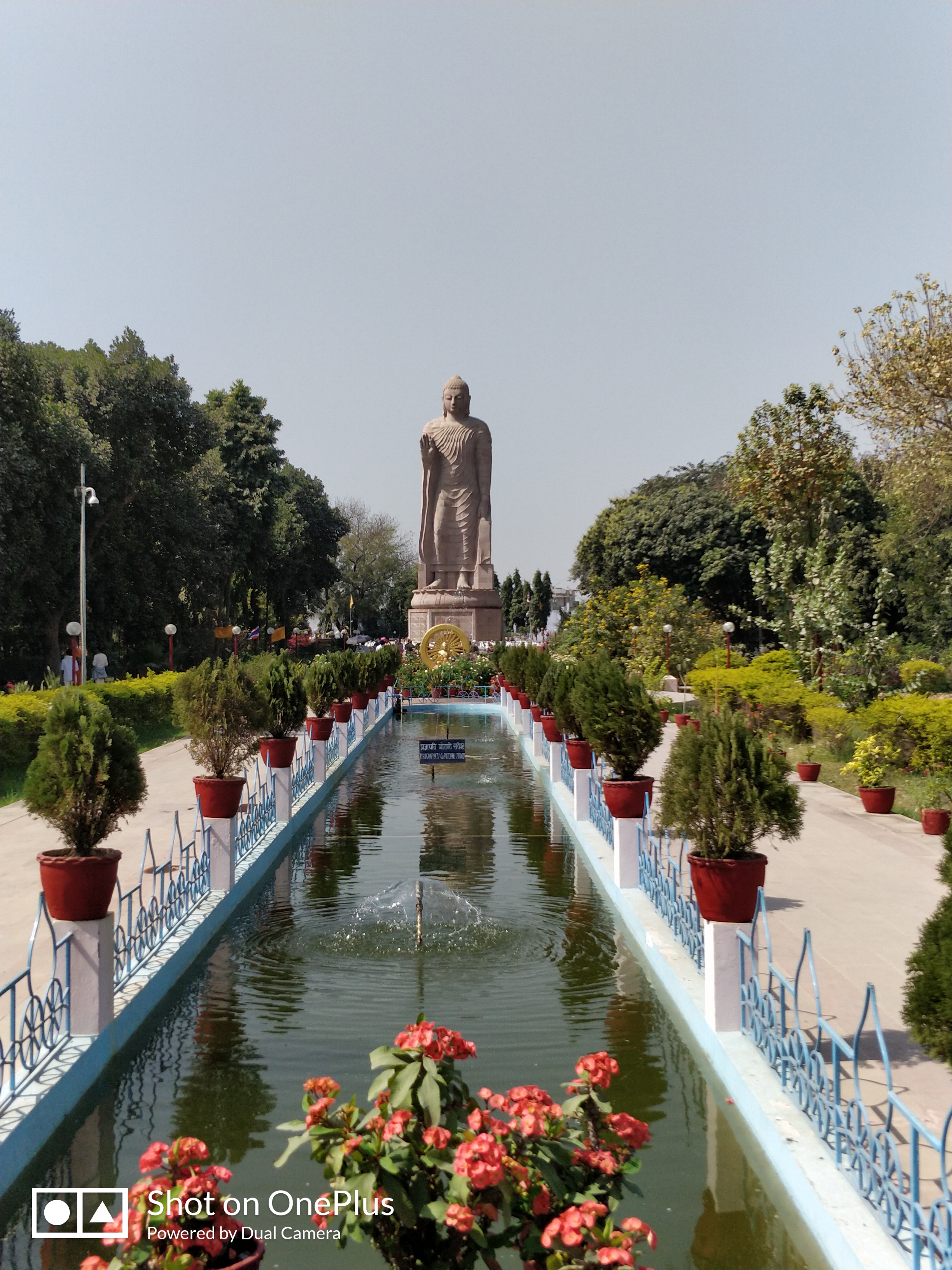 View of tall buddha statue at Thai temple at Sarnath