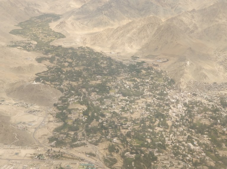 View of Leh city just before landing