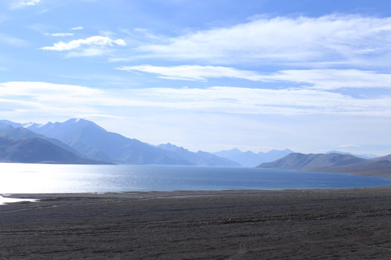 View of Pangong Lake early morning. This is on the way to Hanle.